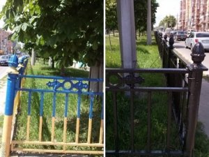 Фото: Чорним по жовтому і блакитному